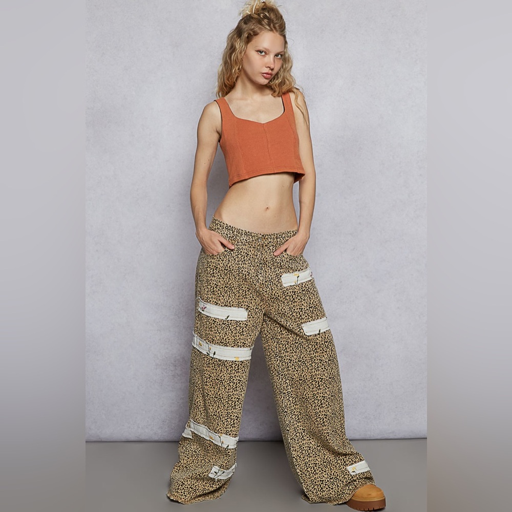 POL “ Studio Stitch “ Wide Leg Patchwork Pants | Leopard - Picture 6 of 7
